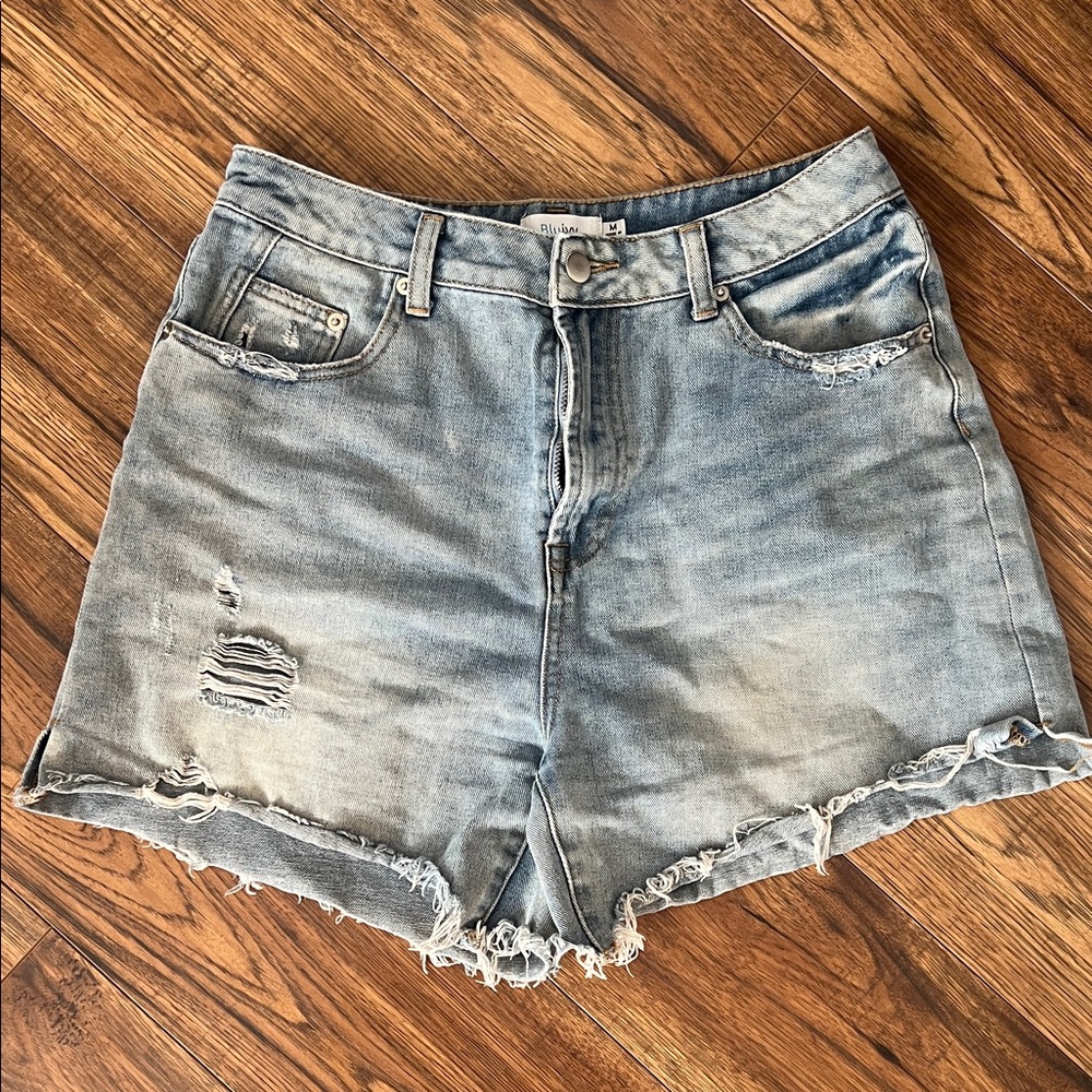 Washed Light Blue Distressed Denim Jean Shorts - Women's